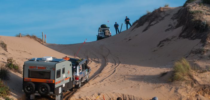 Towing caravan on sand